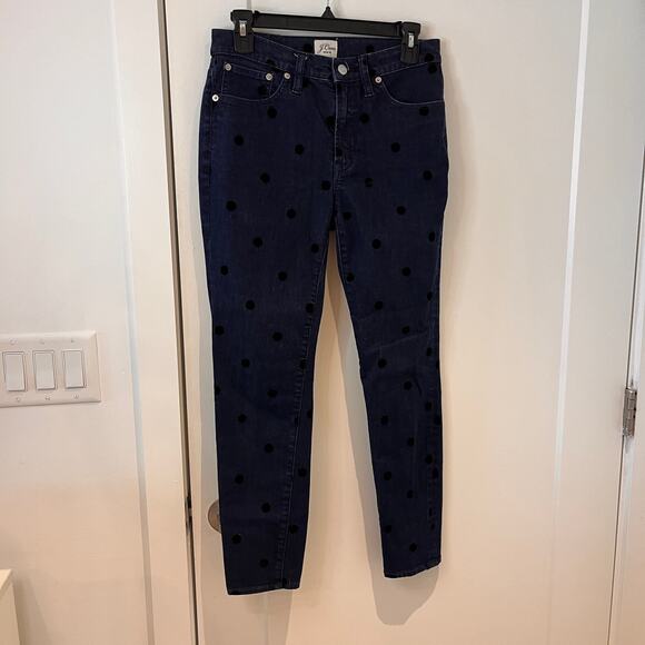 J. Crew Polka Dot 9" High-Rise Toothpick Straight Leg Jeans Size 28 - Picture 2 of 11